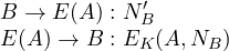 \begin{array}{l} B \rightarrow E(A): N'_B\\E(A) \rightarrow B: E_K(A, N_B) \end{array}