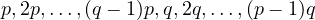 p,2p,\ldots,(q-1)p,q,2q,\ldots,(p-1)q