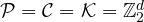 {\cal P} = {\cal C}= {\cal K} = \mathbb{Z}_2^d