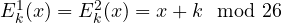 E^1_k(x) = E^2_k(x) = x+k \mod 26