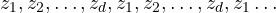 z_1,z_2,\ldots,z_d,z_{1},z_2,\ldots,z_d,z_1\ldots